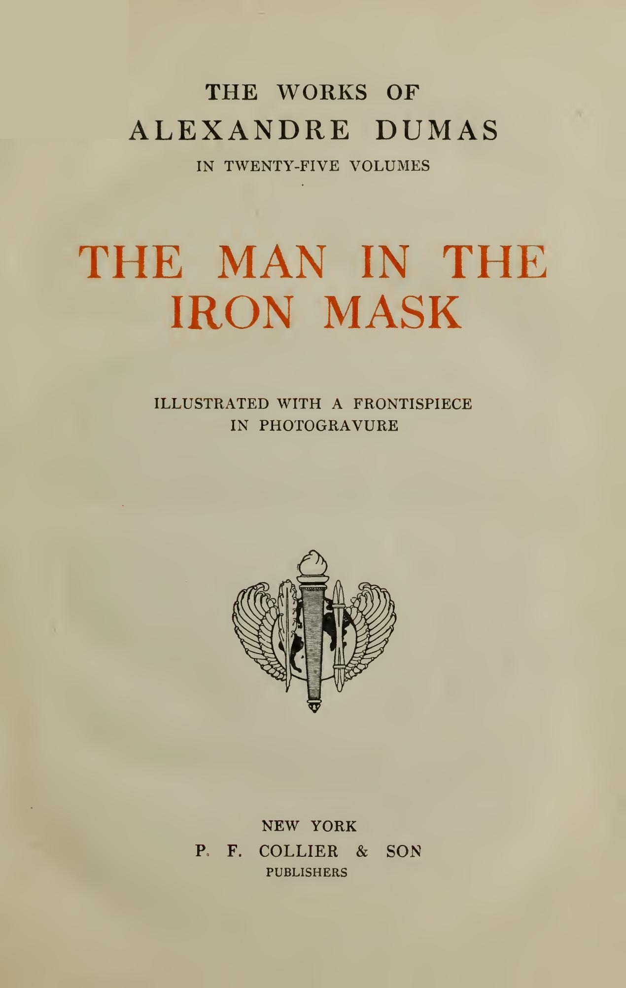 Antique title page of Alexandre Dumas's The Man in the Iron Mask